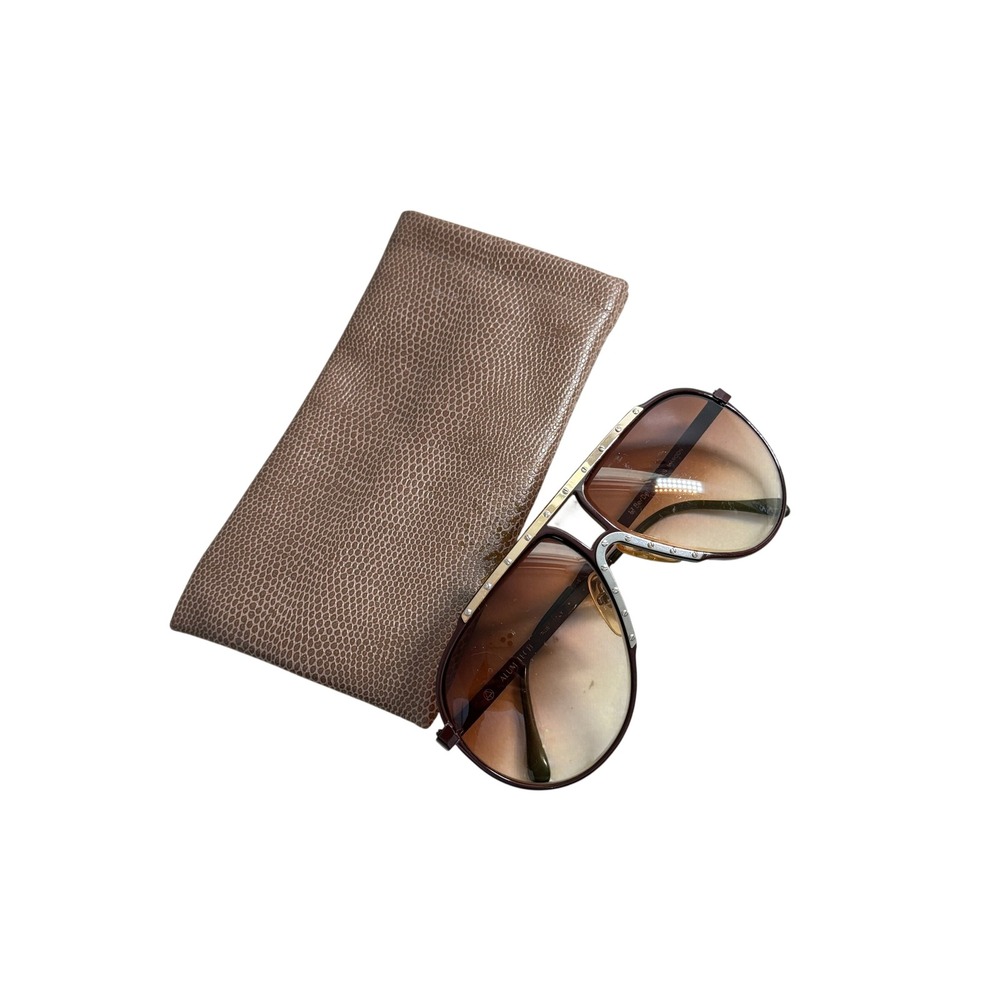 VTG‎ BerDel Lemans Maroon Alum Tech Oversized Aviator Sunglasses Studded Italy